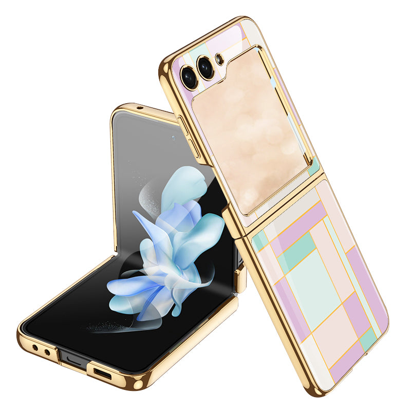 GKK Style 3 For Samsung Galaxy Z Flip5 5G Hard PC Phone Case Pattern Printing Shockproof Phone Cover with Tempered Glass Film GKK Style 3 For Samsung Galaxy Z Flip5 5G Hard PC Phone Case Pattern Printing Shockproof Phone Cover with Tempered Glass Film